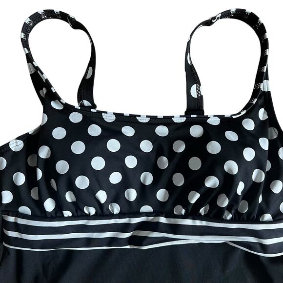 Lands End Womens Black White Polka Dot Swim Tank Tankini Top Size 8 L - Picture 3 of 8